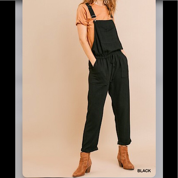 Pants - ✴️LAST ONE✴️ 🍁LINEN BLEND  OVERALLS IN BLACK